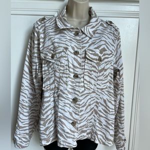 Kensie Cream and Brown Zebra Print Light Jacket. Size XL